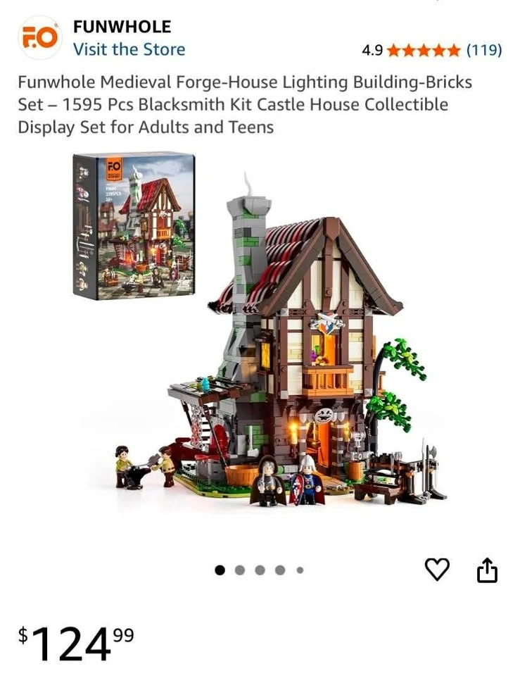 Funwhole Medieval Forge-House Lighting Building-Bricks Set