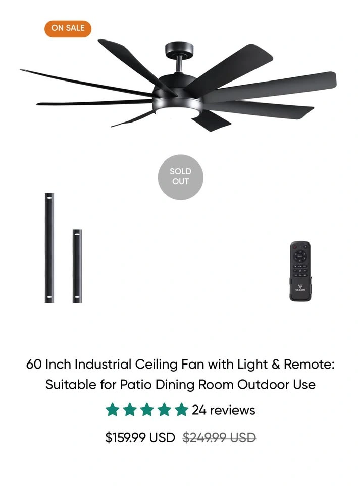 61 Inch Industrial Ceiling Fan with Light & Remote - photo 4