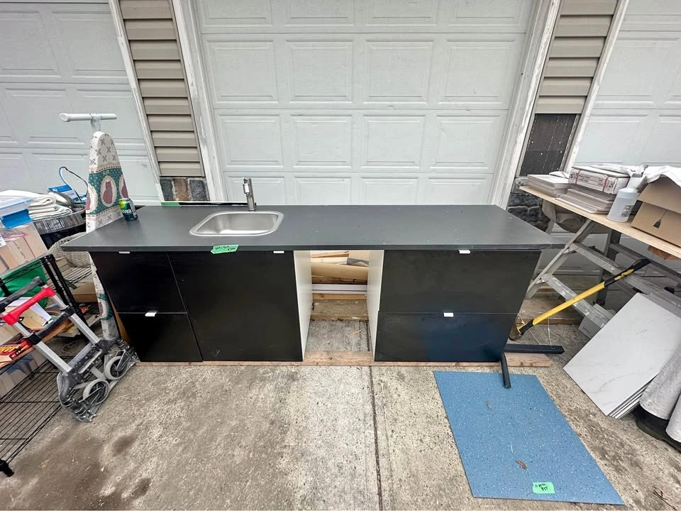 Black Kitchen Cabinet Unit with Sink and Faucet