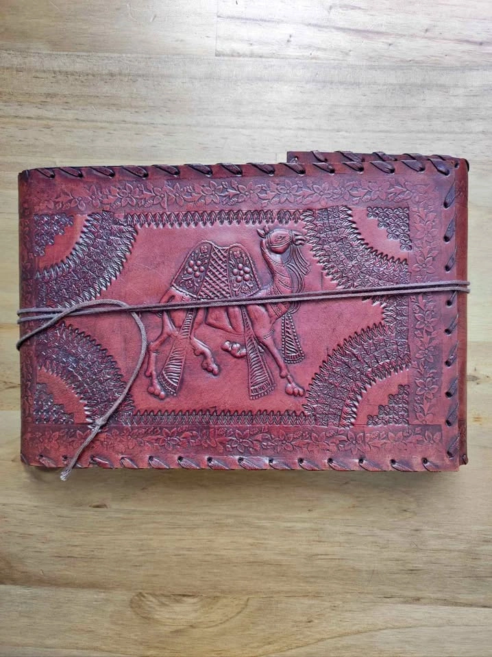 Red Leather Journal Embossed Camel Floral Design