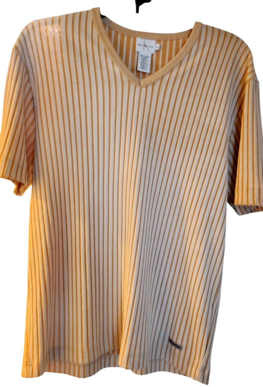 Men's Calvin Klein V-Neck Ribbed Striped T-Shirt