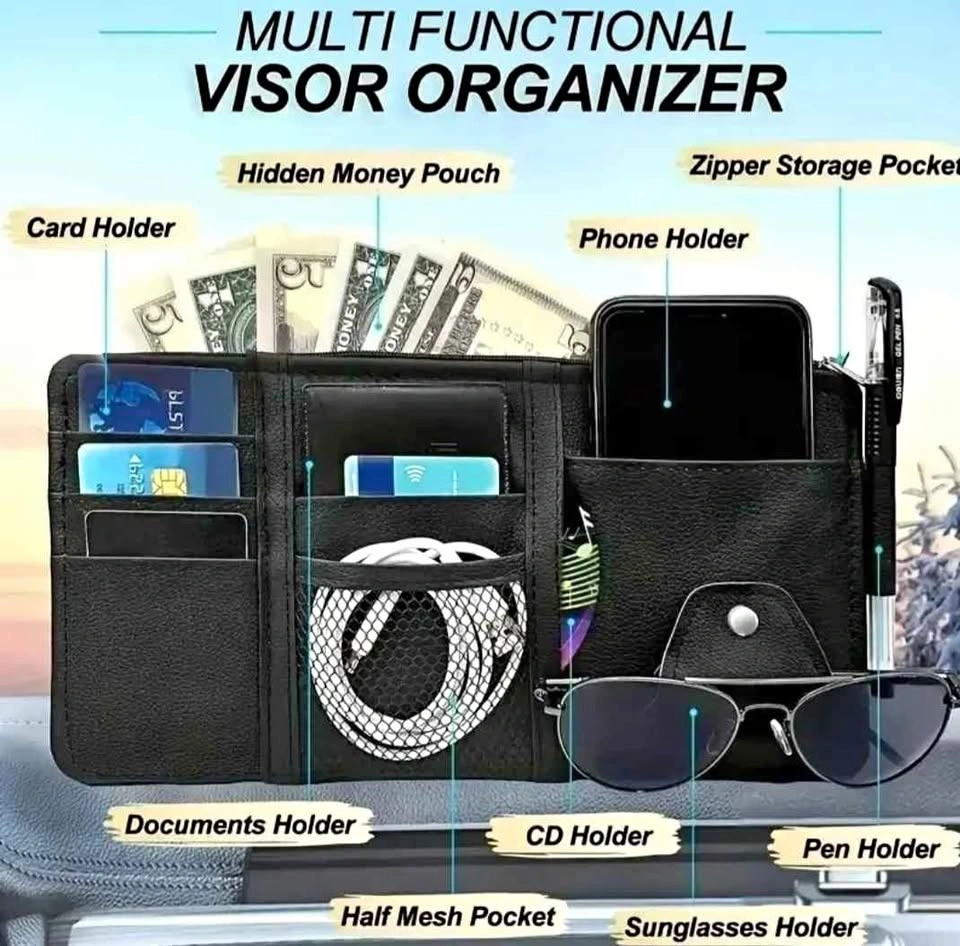 Leather Car Sun Visor Organizer