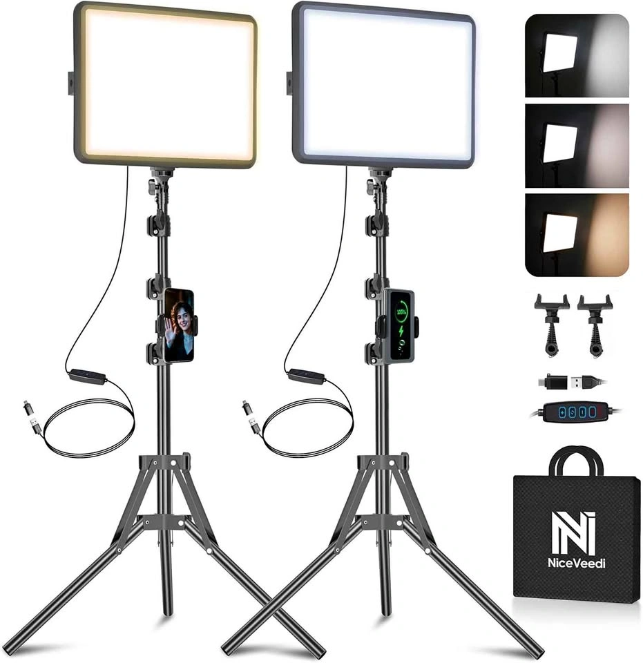 NiceVeedi 2-Pack LED Video Light Kit with Tripod Stands