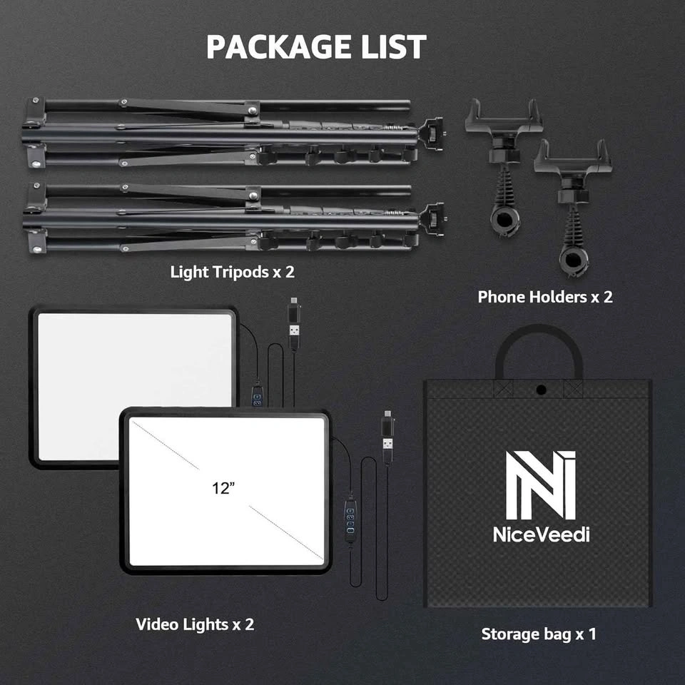 NiceVeedi 2-Pack LED Video Light Kit with Tripod Stands - photo 3