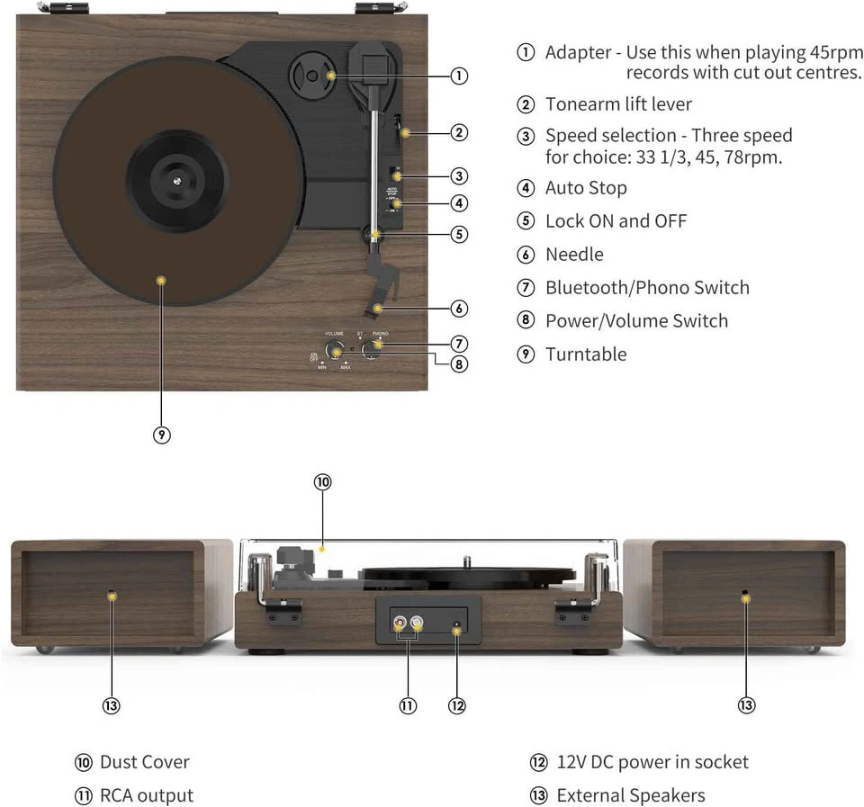 RetroAudio Vintage Vinyl Record Player & Speakers - photo 2
