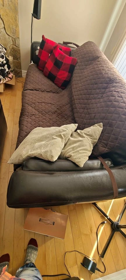 Dark brown leather-like couch FREE