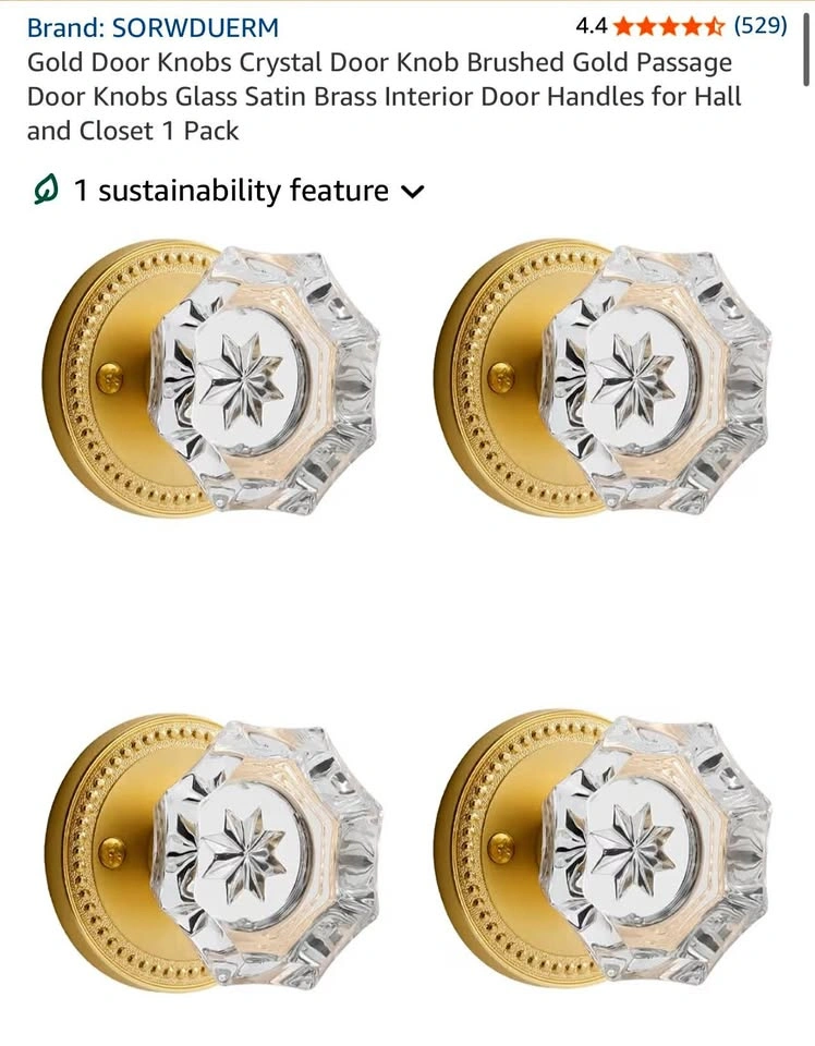 Gold Crystal Door Knobs - Brushed Satin Brass (4 Pack)