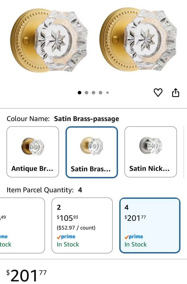 Gold Crystal Door Knobs - Brushed Satin Brass (4 Pack) - photo 2