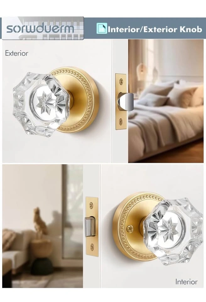 Gold Crystal Door Knobs - Brushed Satin Brass (4 Pack) - photo 5