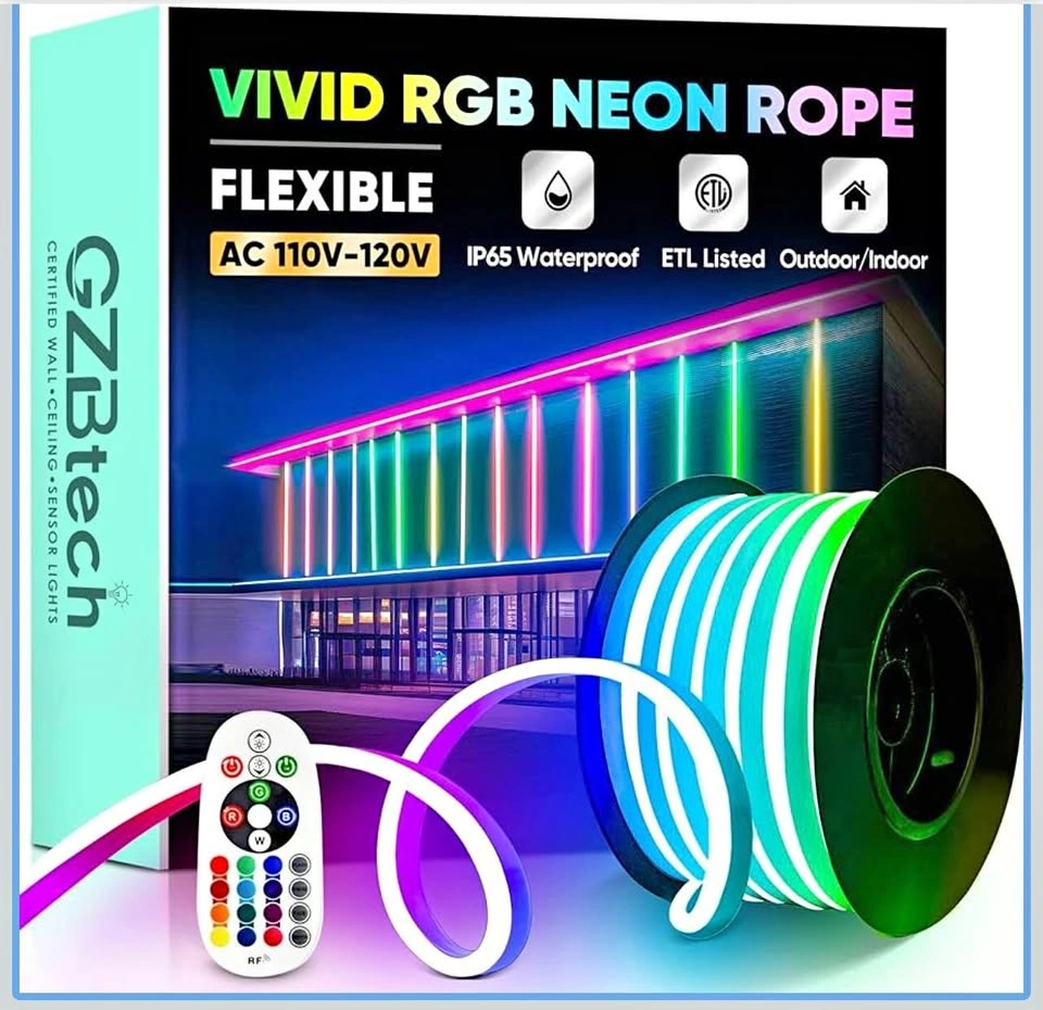 GZBtech RGB LED Neon Rope Lights 33FT/10M Waterproof