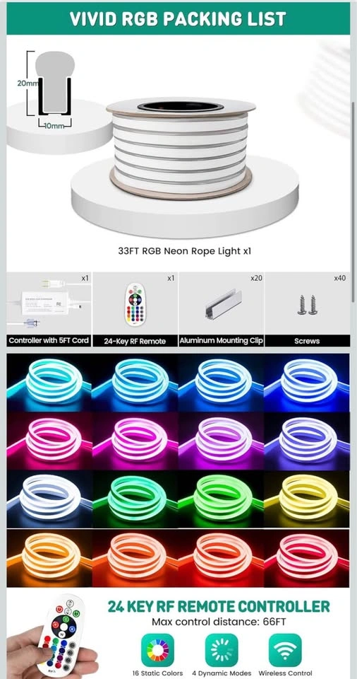 GZBtech RGB LED Neon Rope Lights 33FT/10M Waterproof - photo 4