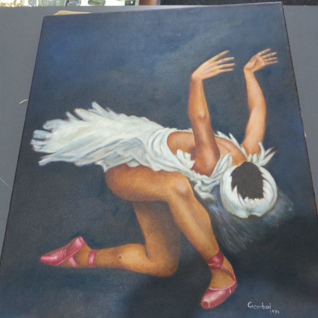 FOUR OIL PAINTINGS BY GOMBAI 1979 24'' BY 20''