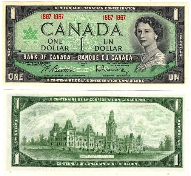 1967 Canada Bill $1 One Dollar Banknote Centennial Canadian Note