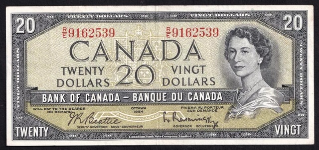 1954 $20 Dollar Bank of Canada Banknote Bill