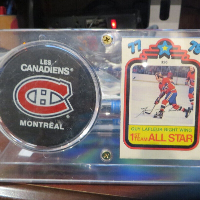 Guy Lafleur Puck and Card Collectible