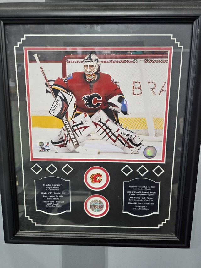 Miikka Kiprusoff Flames Framed Photo
