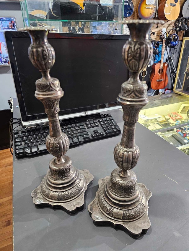TWO SILVER CANDLESTICKS RUSSIAN 1890