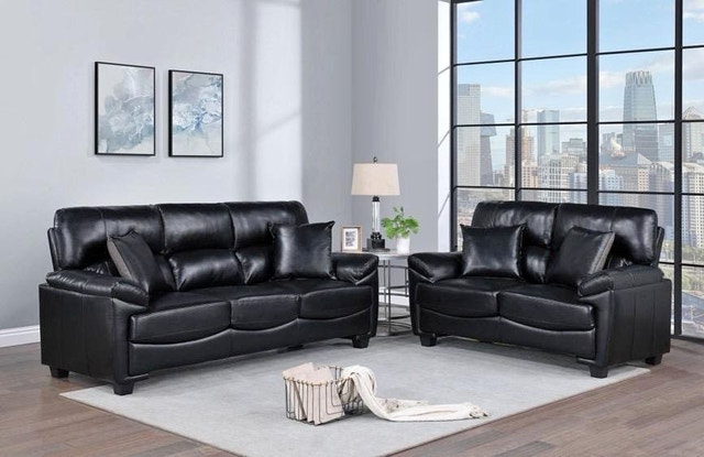 Brand New 3+2 Black Air Leather Gel Sofa Set