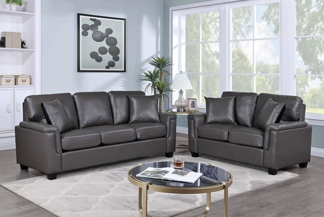Leather Sofa Set 3 + 2 with 4 Pillows — Brand New