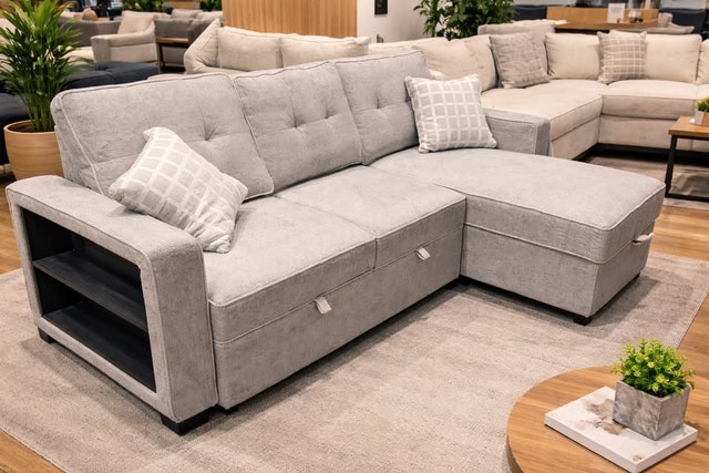 Light Grey Reversible Sofa Bed with Storage - photo 2