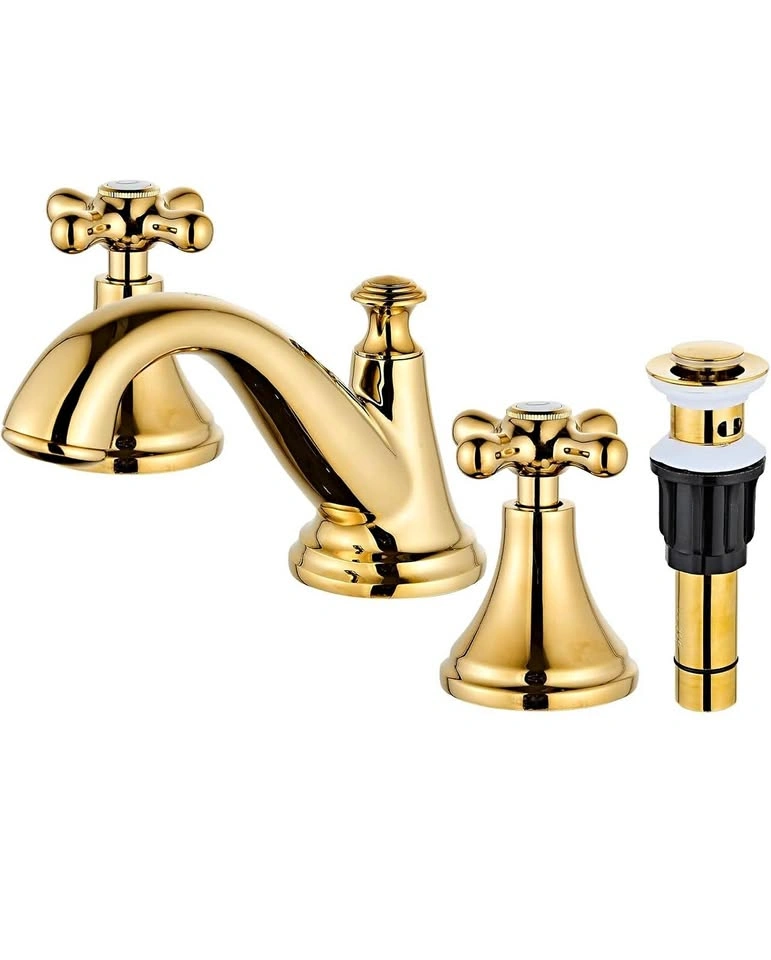 Gold Bathroom Faucet, Vintage Widespread Faucet, 3-Hole Sink Fau