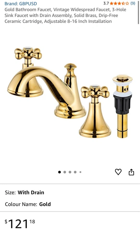 Gold Bathroom Faucet, Vintage Widespread Faucet, 3-Hole Sink Fau - photo 2