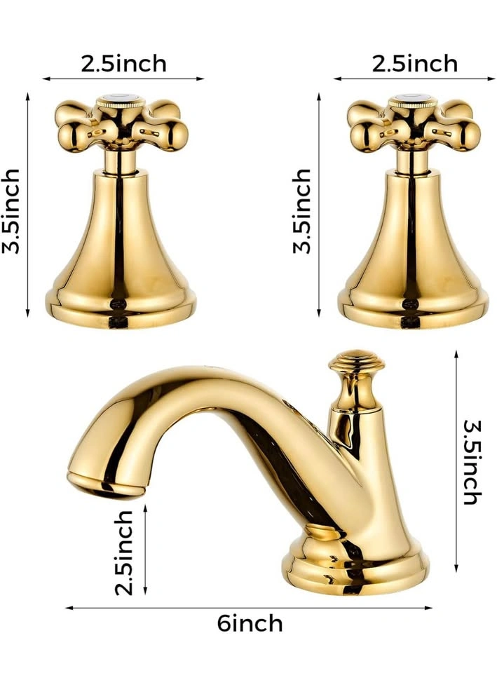 Gold Bathroom Faucet, Vintage Widespread Faucet, 3-Hole Sink Fau - photo 3