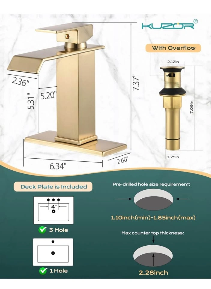 Brushed Gold Waterfall Bathroom Faucet - photo 3