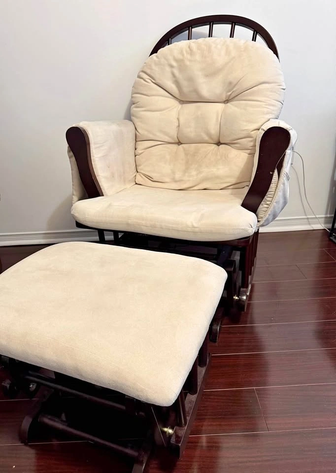Cream Glider Rocking Chair with Ottoman