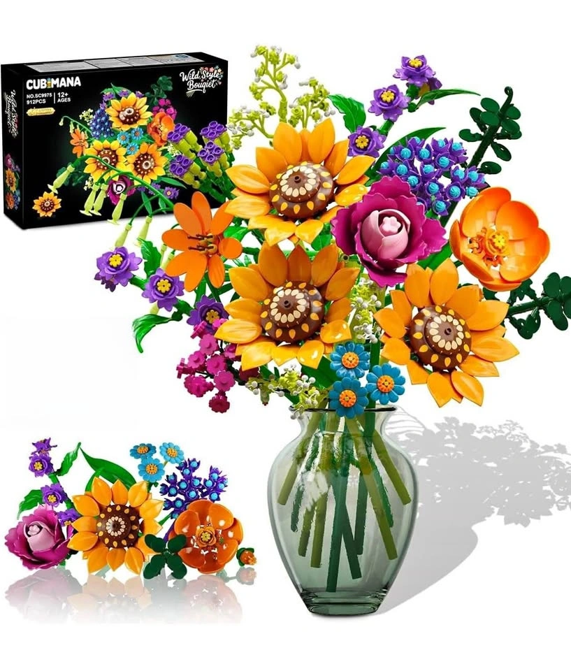 CUBIMANA Wild Flowers Bouquet Building Set with Lights