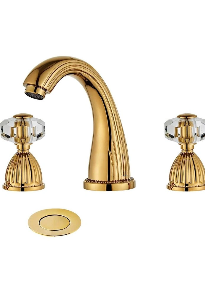 Shiny Polished Gold Widespread Bathroom Faucet