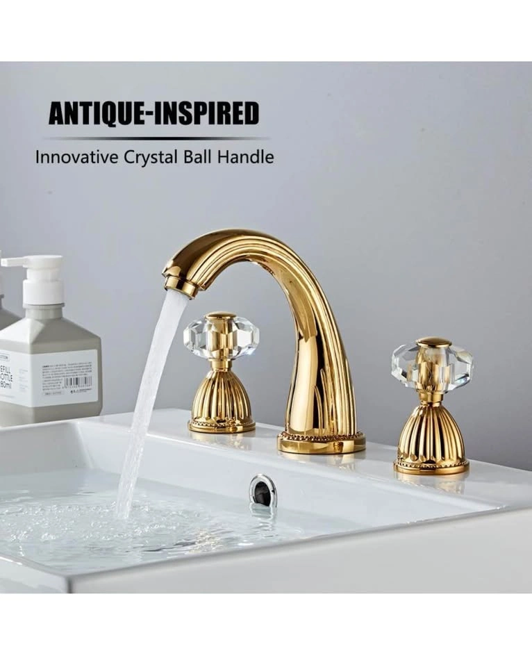 Shiny Polished Gold Widespread Bathroom Faucet - photo 4