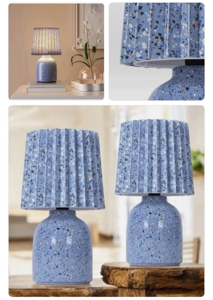 Table Lamps Set Of 2 Printed Ceramic Base w/Blue Printed Pleated - photo 2
