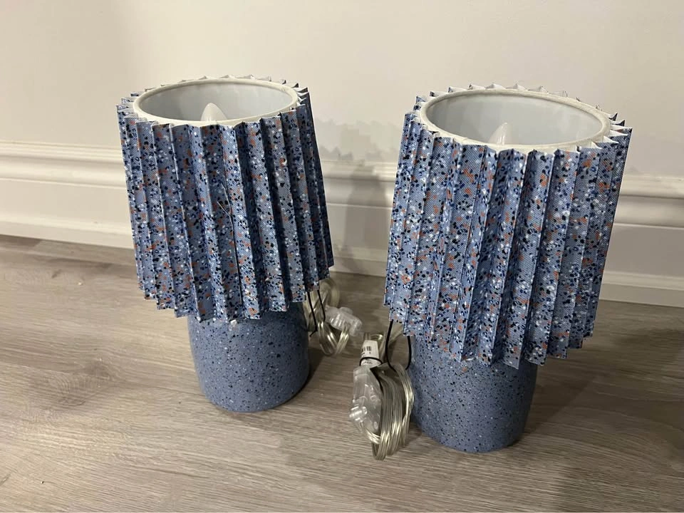 Table Lamps Set Of 2 Printed Ceramic Base w/Blue Printed Pleated - photo 3