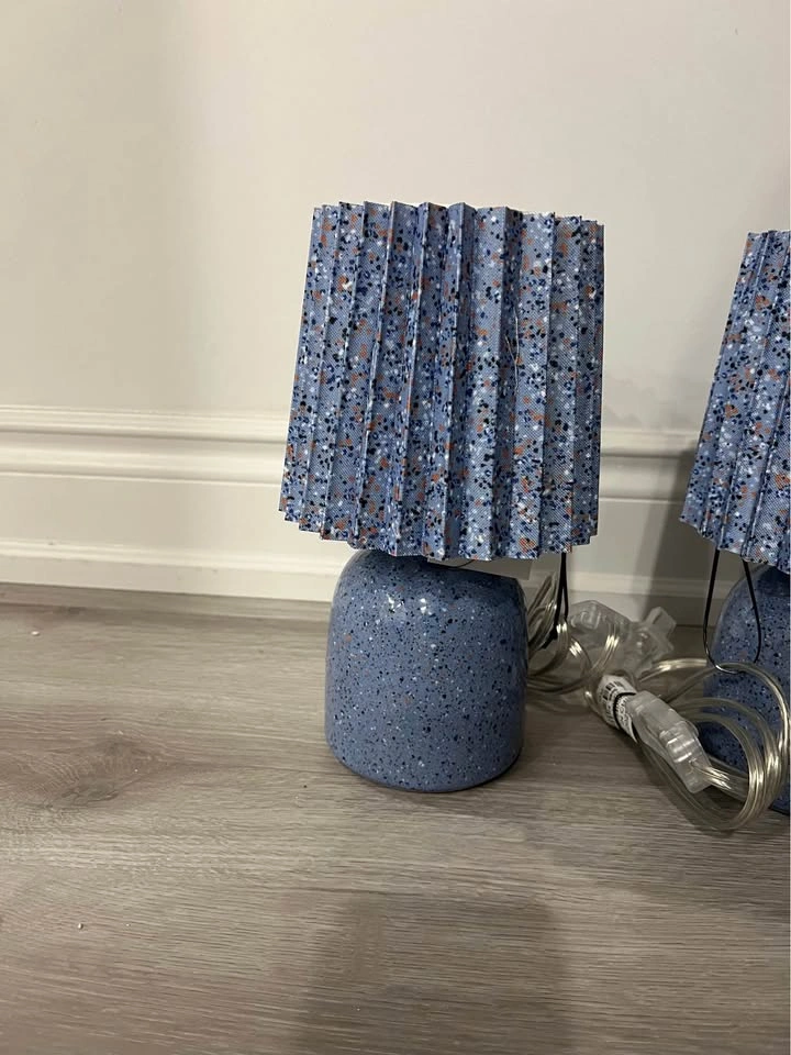 Table Lamps Set Of 2 Printed Ceramic Base w/Blue Printed Pleated - photo 4