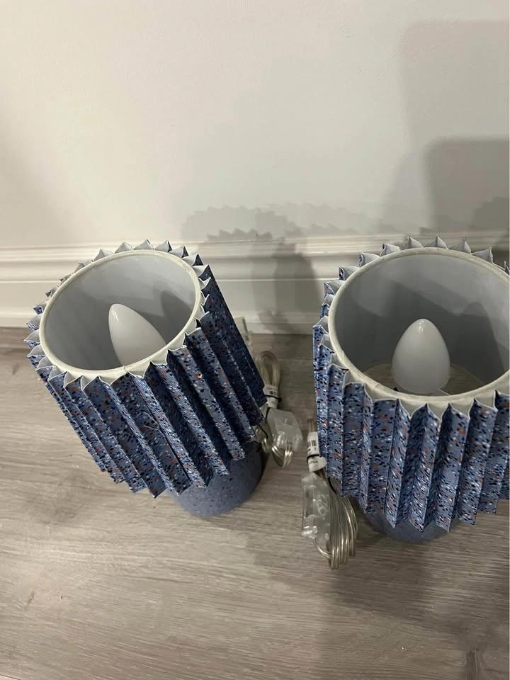 Table Lamps Set Of 2 Printed Ceramic Base w/Blue Printed Pleated - photo 5