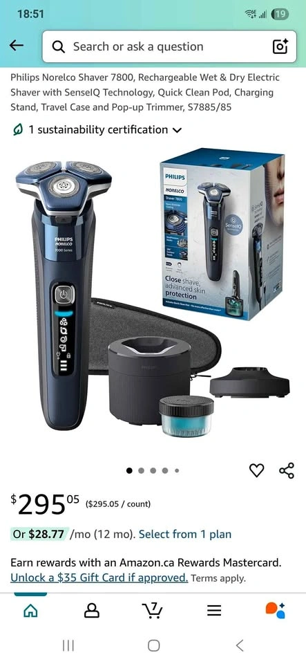 Philips Norelco Shaver 7800 (S7885/85) – Wet & Dry Electric Shav