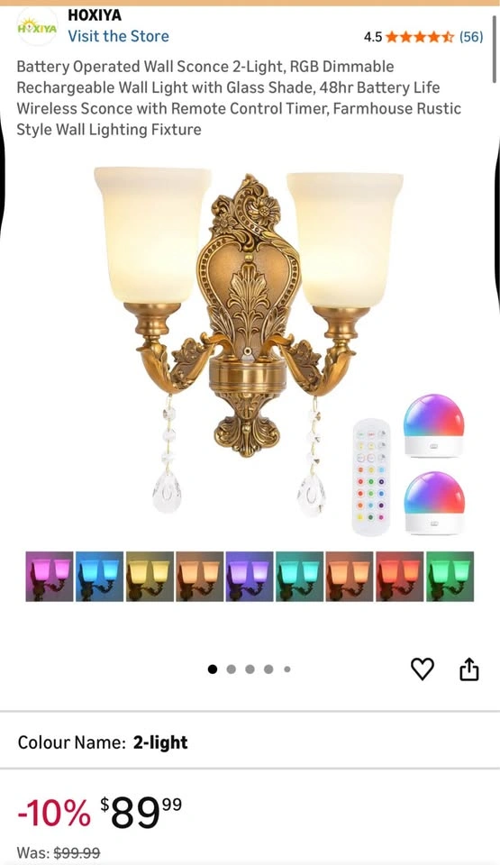 Battery Operated Wall Sconce 2-Light, RGB Dimmable - photo 2