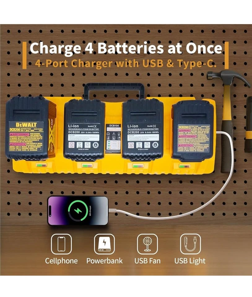 Dewalt DCB104 4-Port Battery Charger w/ USB & Type-C - photo 4