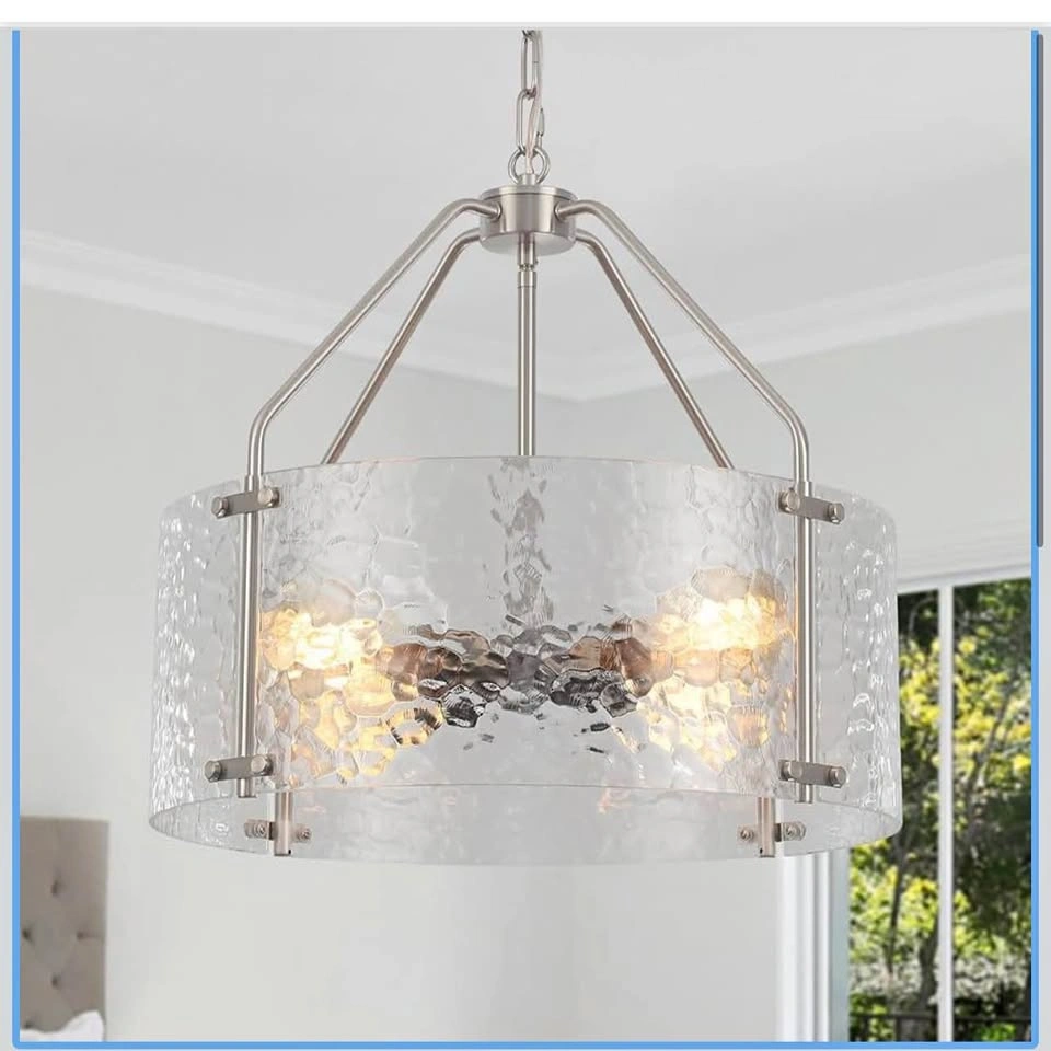 Glass Drum Chandelier 18'' Brushed Nickel Light Fixture