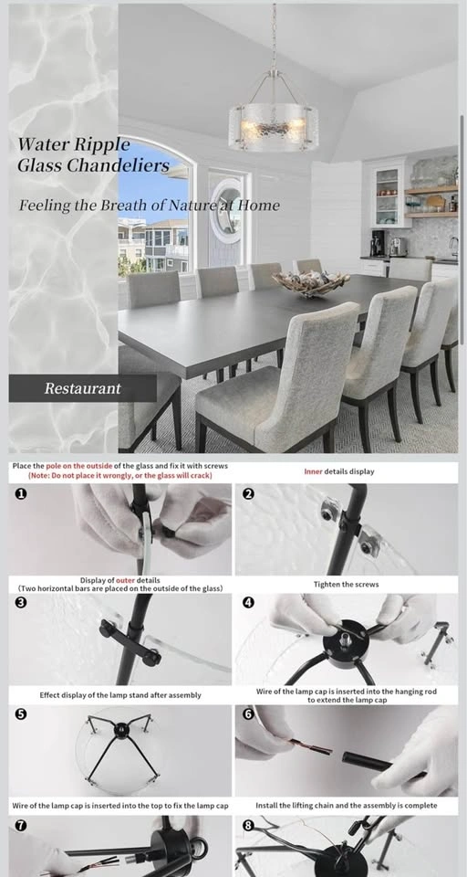 Glass Drum Chandelier 18'' Brushed Nickel Light Fixture - photo 3