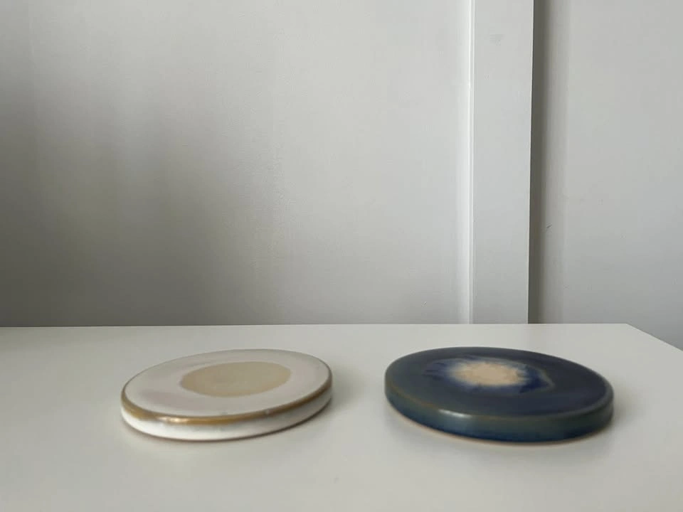 2 Artisan Ceramic/stoneware Coasters w/ Cork Backing - photo 2