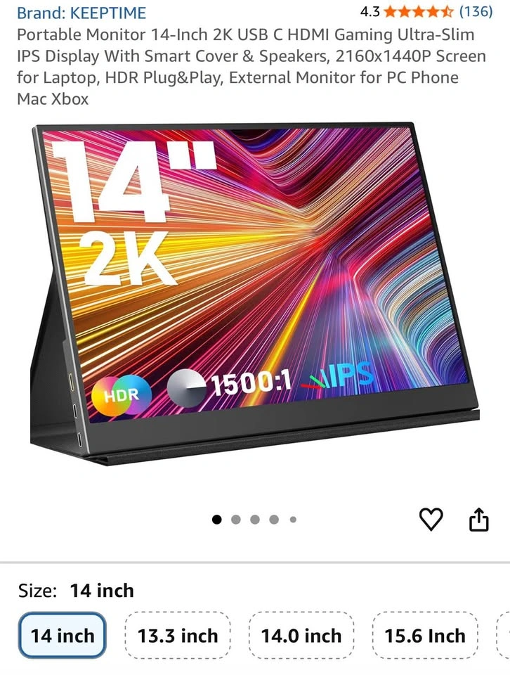 Portable Monitor 14-Inch 2K USB C HDMI Gaming - photo 2