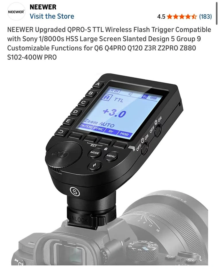 NEEWER QPRO-S TTL Wireless Flash Trigger for Sony
