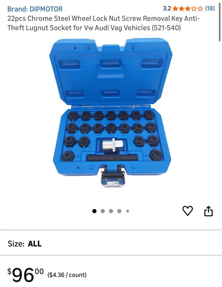 VW Audi Wheel Lock Nut Removal Key Set - photo 2