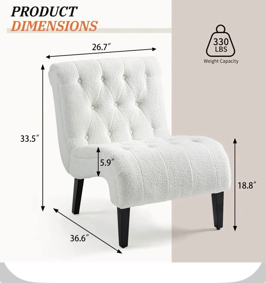 White Bouclé Tufted Accent Slipper Chair - photo 3