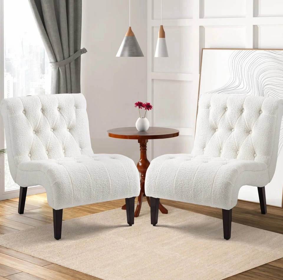 White Bouclé Tufted Accent Slipper Chair - photo 4