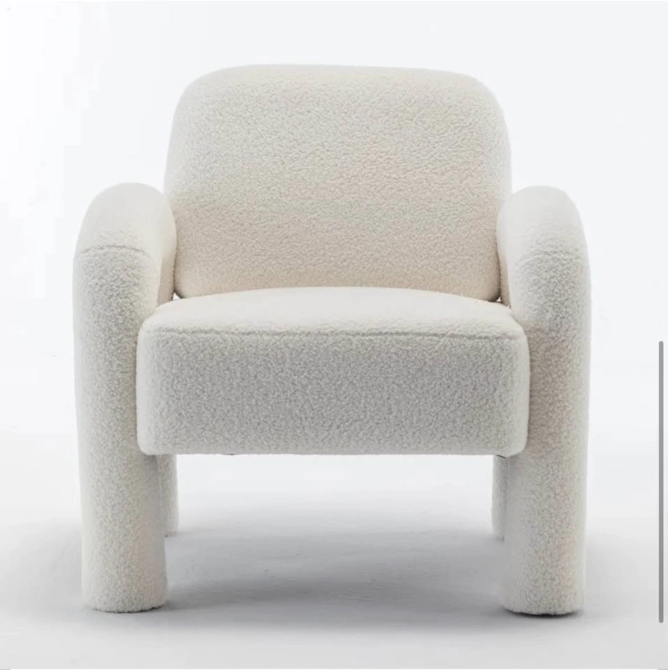 New Cream Velvet Modern Rounded Boucle Armchairs (Pair) - photo 3