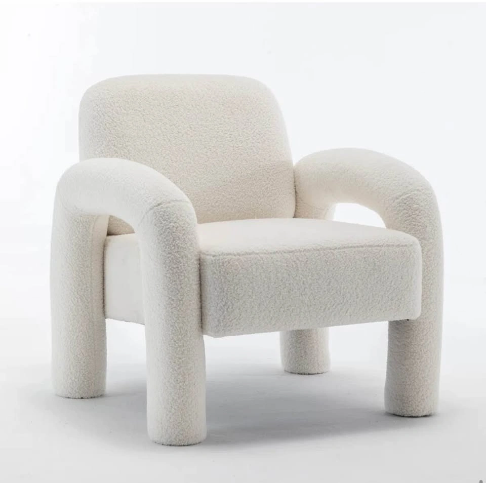 New Cream Velvet Modern Rounded Boucle Armchairs (Pair) - photo 4