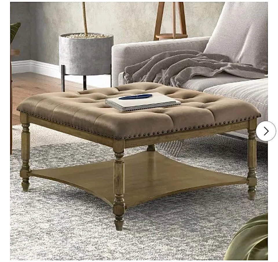 New Tufted Upholstered Ottoman Coffee Table Neutral - photo 2